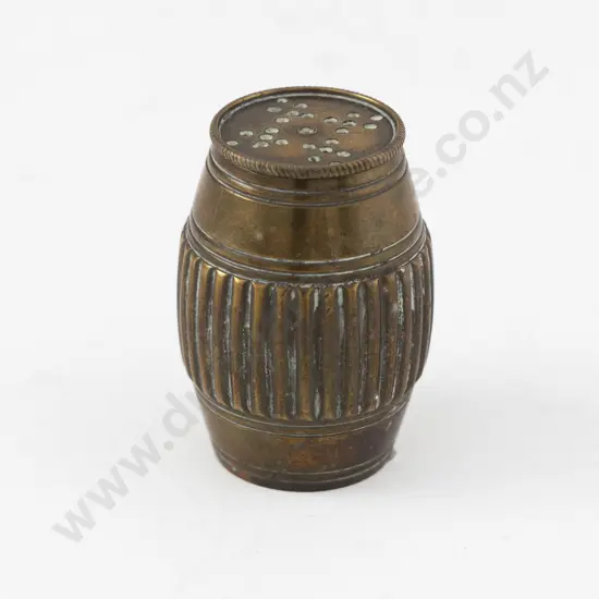 An Unusual C19th Bronze Barrel Form Pounce Pot