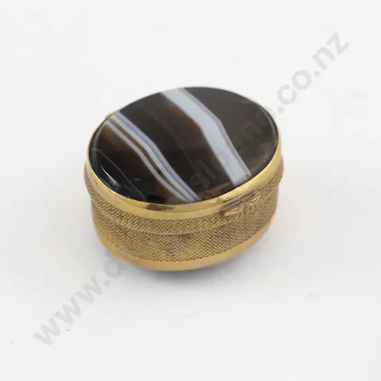 Small Gilt Metal & Agate Inset Pill Box