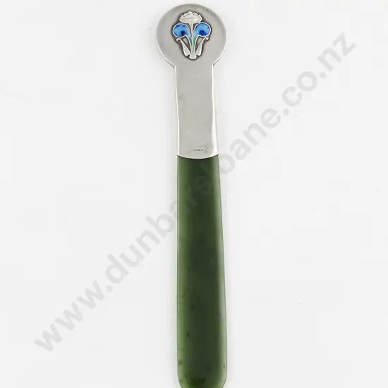 Art Nouveau Silver, Enamel & Greenstone Letter Opener In The Manner Of Liberty & Co