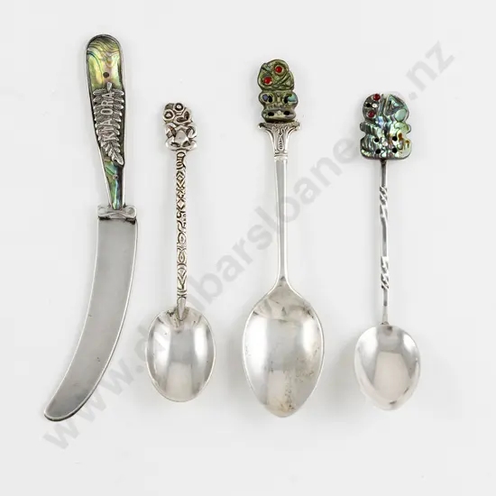 Three NZ Silver Tiki Finial Coffee Spoons