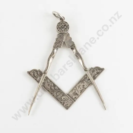 Large NZ Silver Masonic Square and Compass Pendant