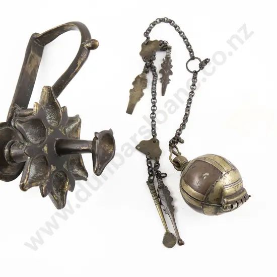 19th Century Indian Killotaya ( Lime container), Oil lamp and small Figure