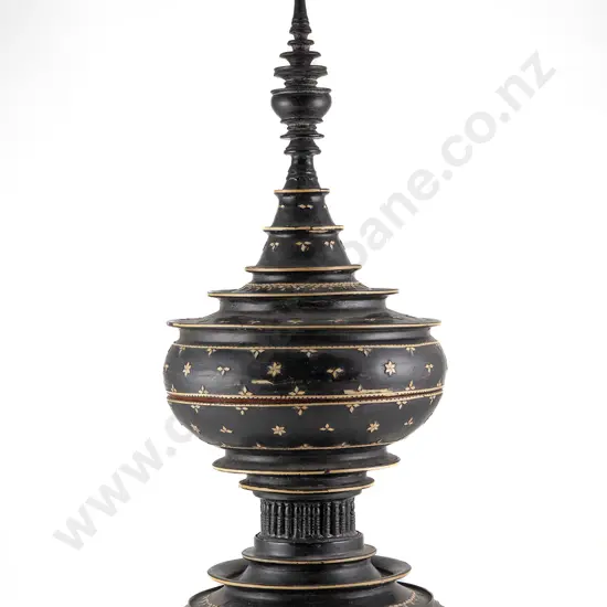 A Burmese Black Lacquered Offering Vessel