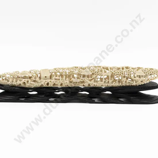 Chinese Carved Ivory Tusk on Stand