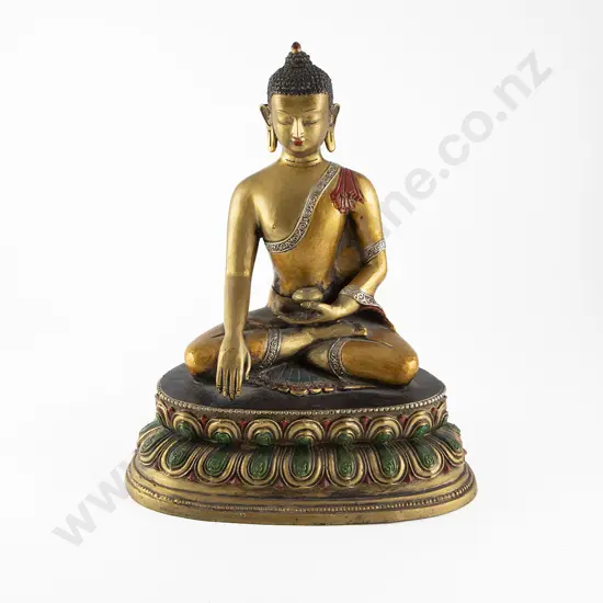 A Nepalese Painted Bronze Statue of Shakyamuni Buddha