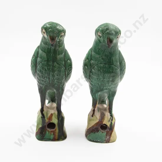 Two Chinese Sanci Green Glazed Pottery Parrots
