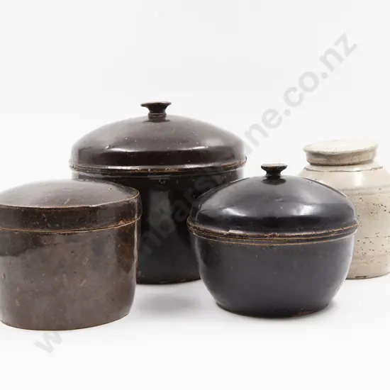 Three 19th Century Chinese Tenmoku Glazed Pots And A Ginger Jar