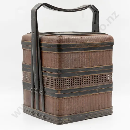 Chinese Hand-Woven Rattan Lacquered Food Basket