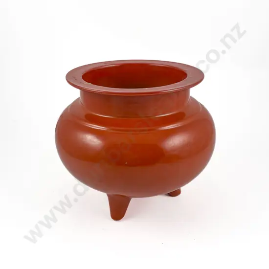 A Japanese Late Meiji Period Coral Glazed Censor