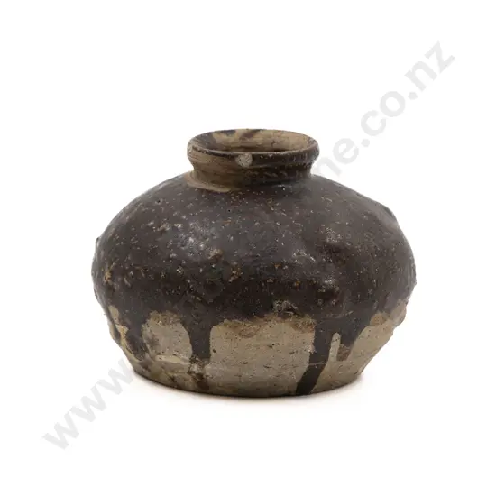 A Korean Silla Period (668-936) Earthenware Storage Jar Together With A Small Tenmoku Glazed Jar