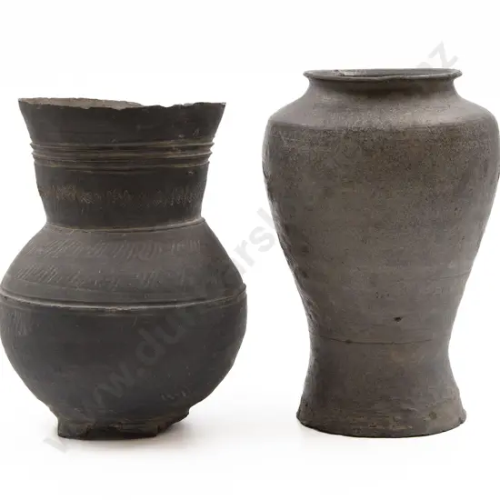 A 13th Century Korean Stoneware Jar Together With A 19th Century Stoneware Vase