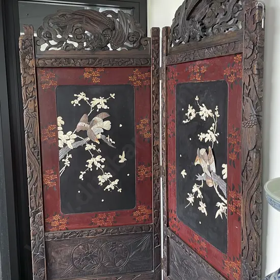 A Decorative 19th Century Chinese Bi-Fold Screen