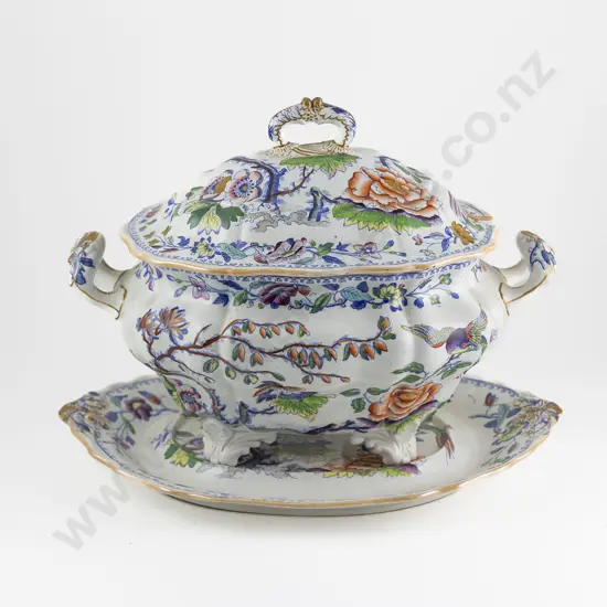 Davenport Stone China Flying Bird Pattern Soup Tureen on Tray