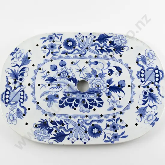 Unmarked Iron Stone China Blue & White Meat Drainer