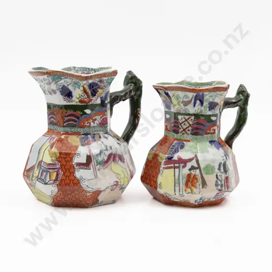 Masons Patent Ironstone Pair Graduated Conversation Pattern Jugs