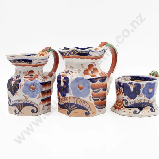 Early C19th Ironstone China Graduated Pair Jugs and Mug