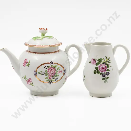 C1770 Probable First Period Worcester Teapot and Sparrow Beak Jug