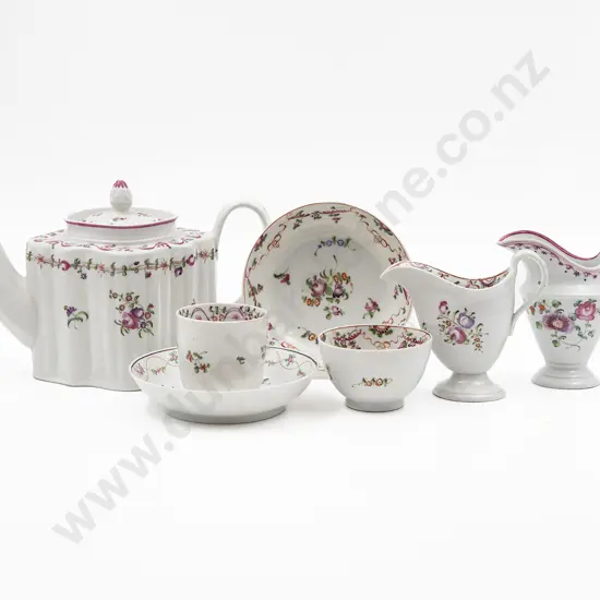 Early C19th New Hall Teapot with Two Jugs and Two Cup and Saucers