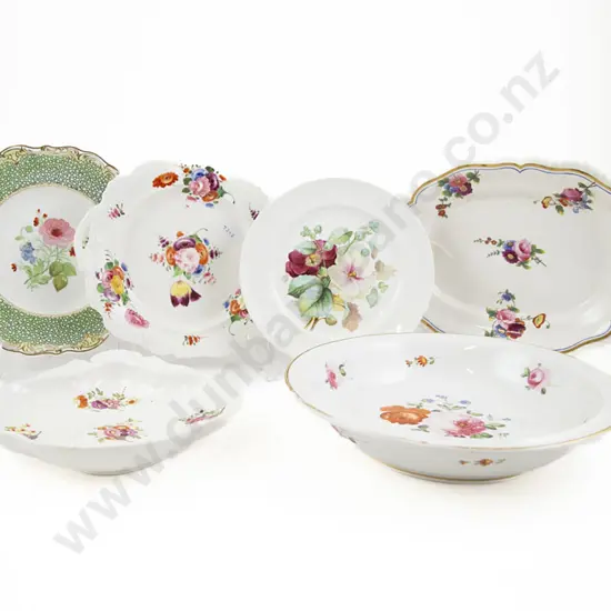 Six Various C19th English Floral Painted China Plates & Shallow Bowls