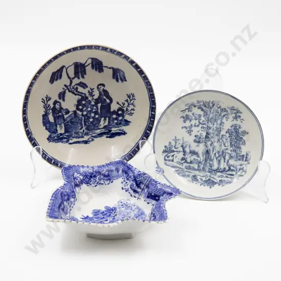 Late18th/19th English B&W Two Saucers and Pickle Dish