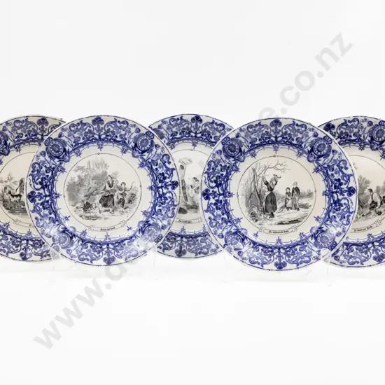 Set Of Five C19th Sarreguemines Transfer Printed Blue & White Plates