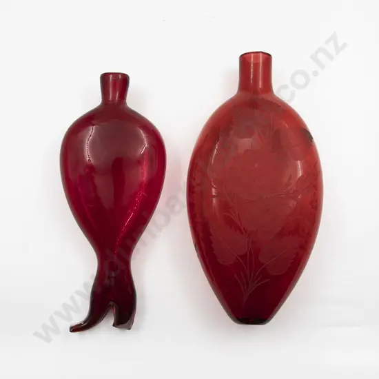 Two Victorian Nailsea Ware Glass Flask