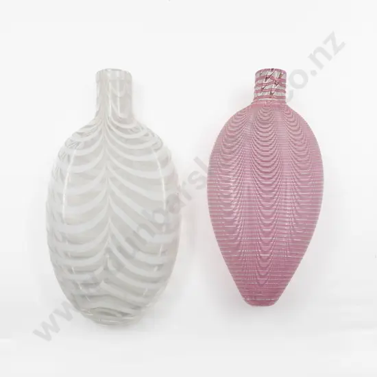 Two Victorian Nailsea Ware Glass Flasks