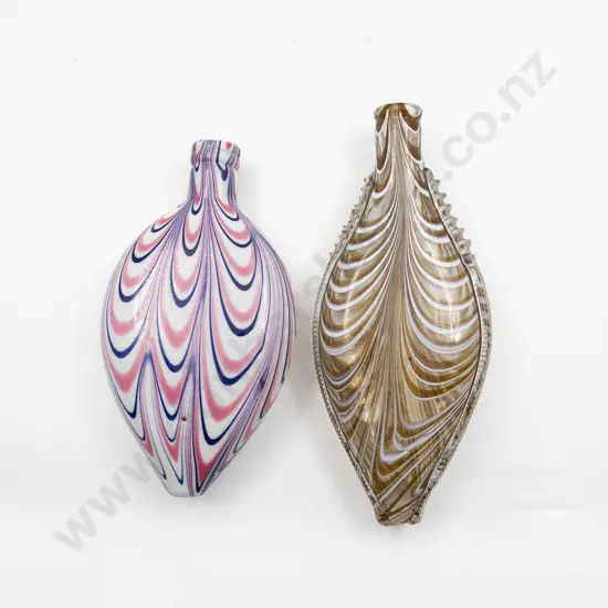 Two Victorian Nailsea Ware Glass Flasks