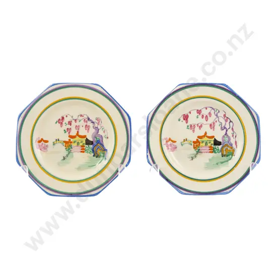 Pair Clarice Cliff Rare Pagoda Pattern Dishes