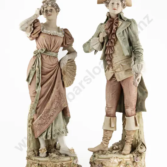 Pair Of Large Royal Dux Figure Of An 18th Century Gallant & His Lady