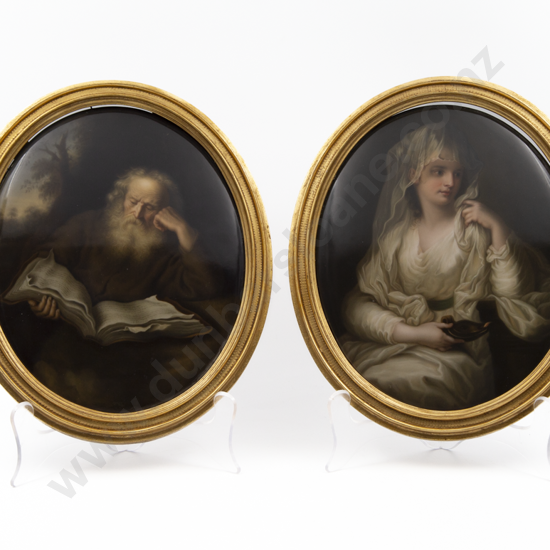 Fine Pair Of C19th K.P.M. Painted Oval Porcelain Plaques The Vestal Virgin & The Hermit
