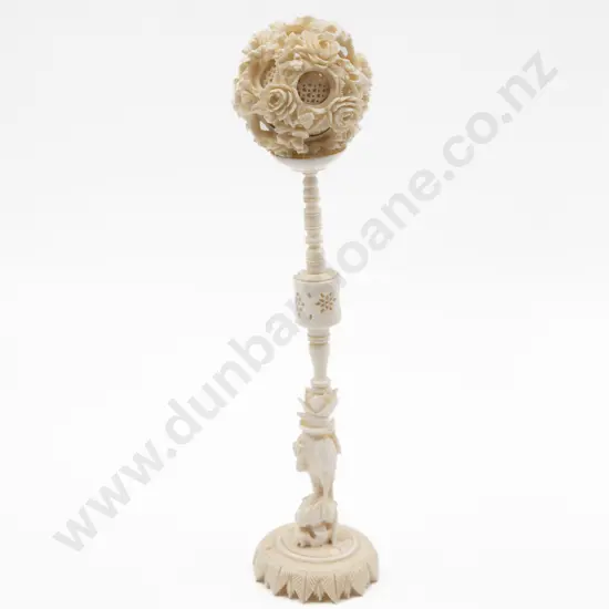Chinese Carved Ivory Puzzle Ball on Stand