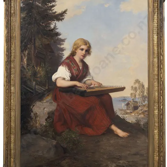 Bernhard Reinhold (German 1824 - 1892) - Young Girl Playing Zither