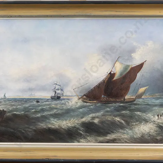 Unknown Artist - C19th Storm Tossed Sea & Fishing Boats