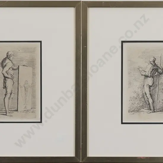 Two Framed Antique Figural Etchings
