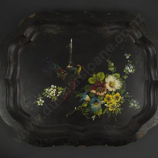 Vict  Floral & Painted Papier Mache Tray