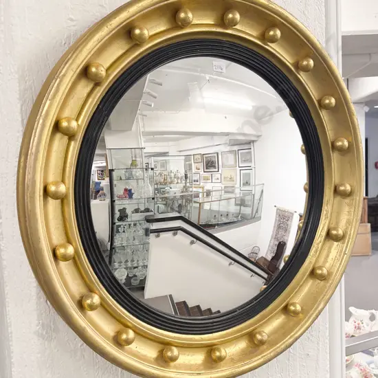 Regency Style Giltwood Convex Circular Wall Mirror