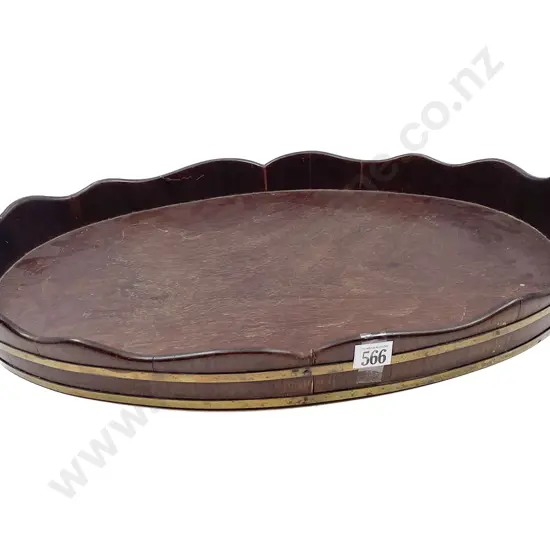 C19th Dutch Mahogany & Brass Bound Oval Tray