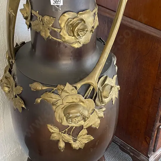 Large Art Nouveau Bronzed & Gilt Metal Vase on Stand