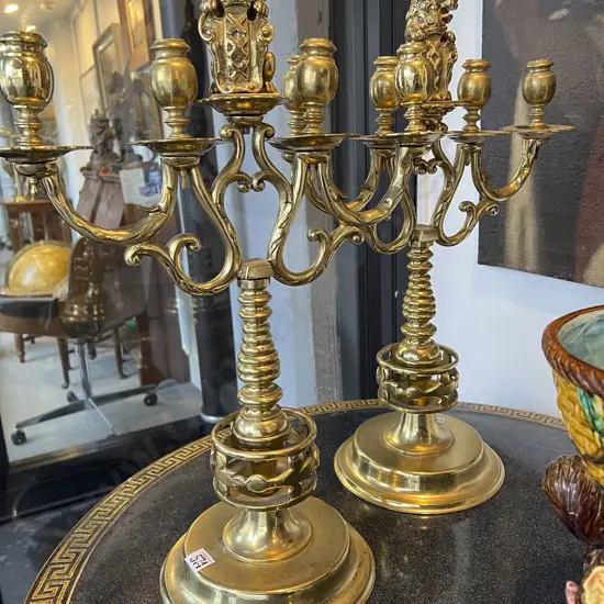 A Pair of Danish Brass Four Division Candlesticks