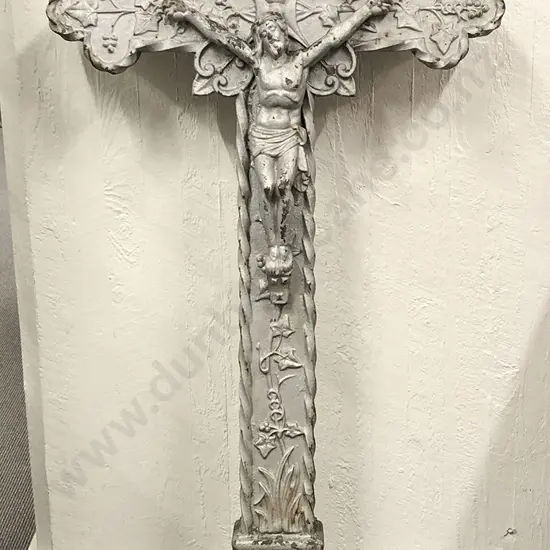 C19th French Cast Metal & Painted Crucifix with Corpus