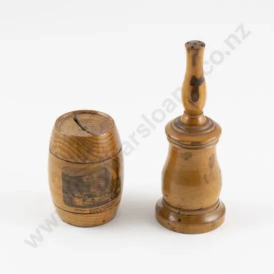 Victorian Mauchline Ware Money Box & Treen Container