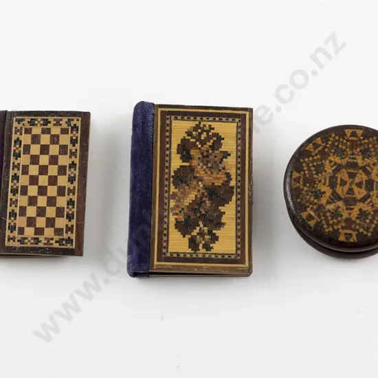 Two Victorian Tunbridge Ware Needle Cases & Snuff Box