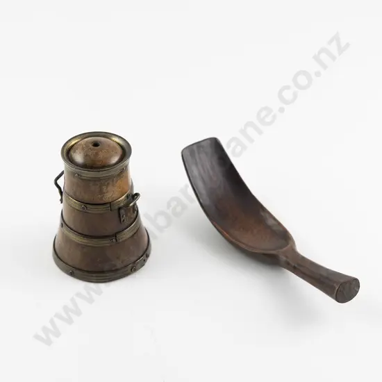 Victorian Treen Cheese Scoop & Brass Bound Container