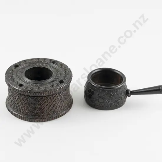 Victorian Treen Miniature Cooking Pot & Capstan