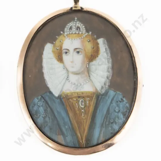 9ct Framed Oval Miniature Portrait Of A Young Queen Elizabeth I