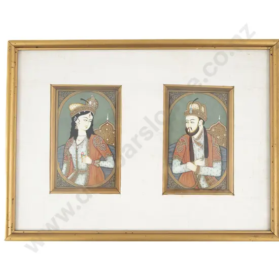 Framed Pair Of Antique Moghul School Ivory Portraits Of Shah Jahan & Mumtaz