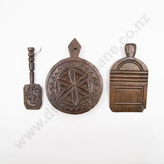 Two C19th Treen Butter Pats & Butter Mould