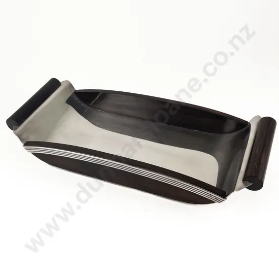 Art Deco French Silver Plate and Macassar Ebony Table Fruit Bowl