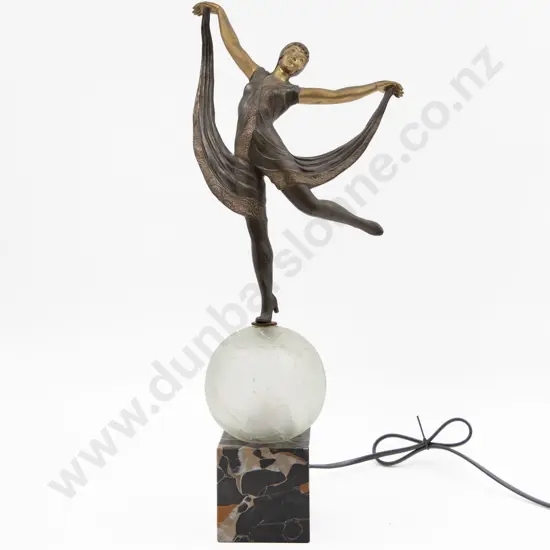 Art Deco Bronzed Gilt Metal Figured Table Lamp